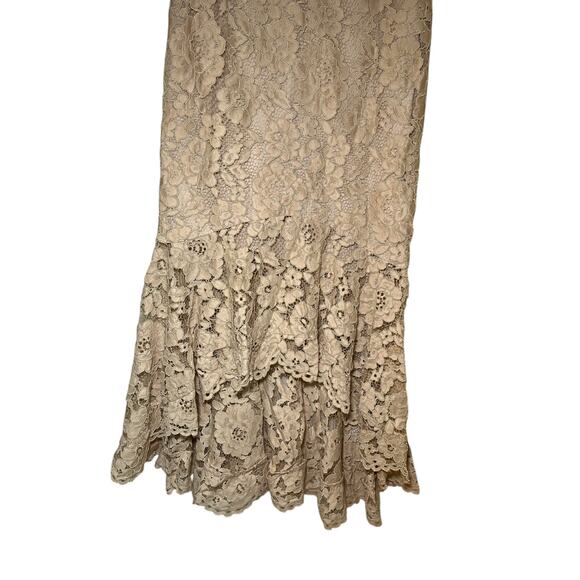 Soshanna Midnight Ruffled Sleeve High Low Lace Maxi Dress Tan Ivory Size 4 - Picture 4 of 7